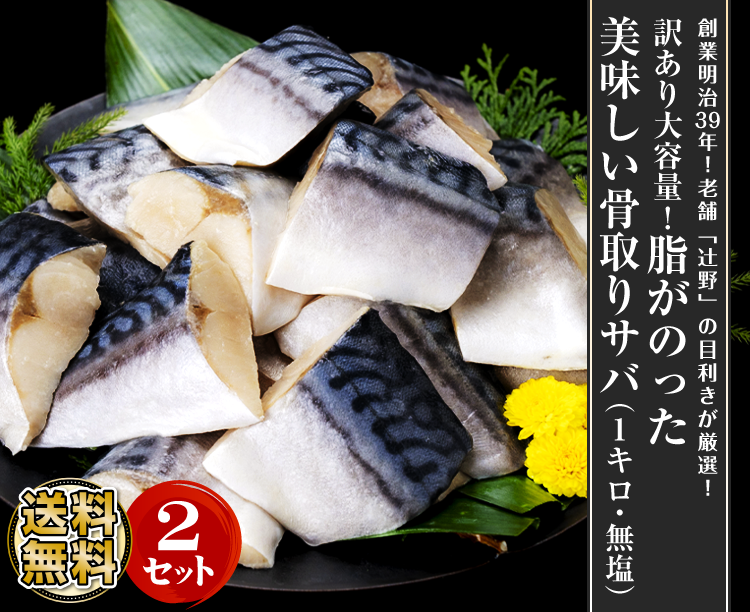 【送料無料！お得な2セット】訳あり大容量！脂がのった美味しい骨取りサバ（1キロ・無塩）