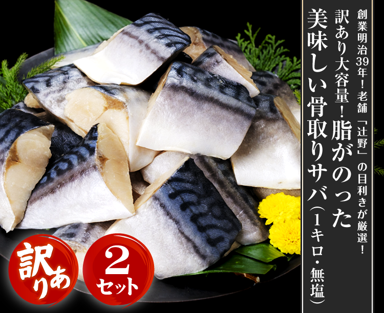 【お得な2セット】訳あり大容量！脂がのった美味しい骨取りサバ（1キロ・無塩）